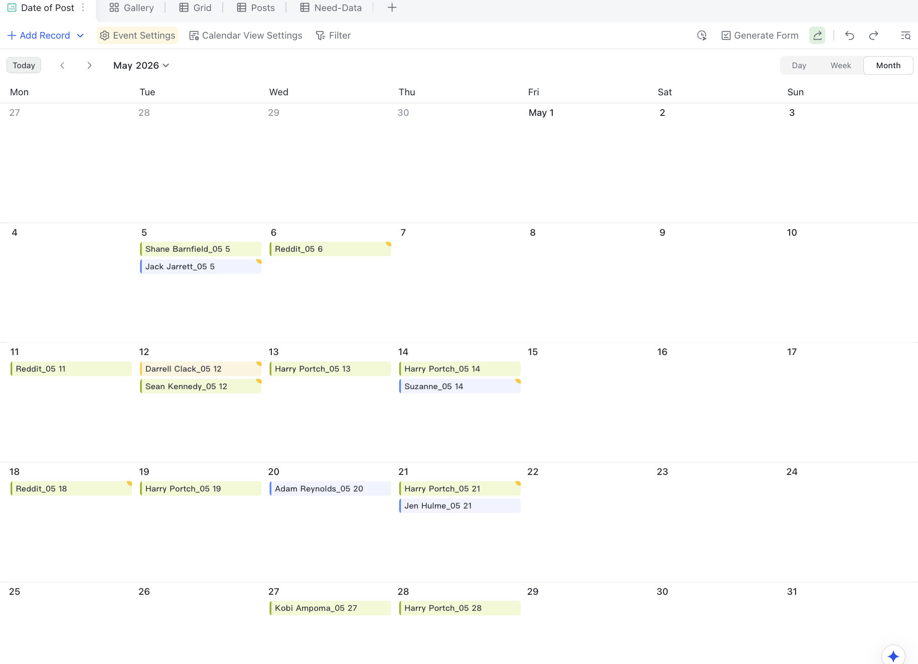 Content calendar